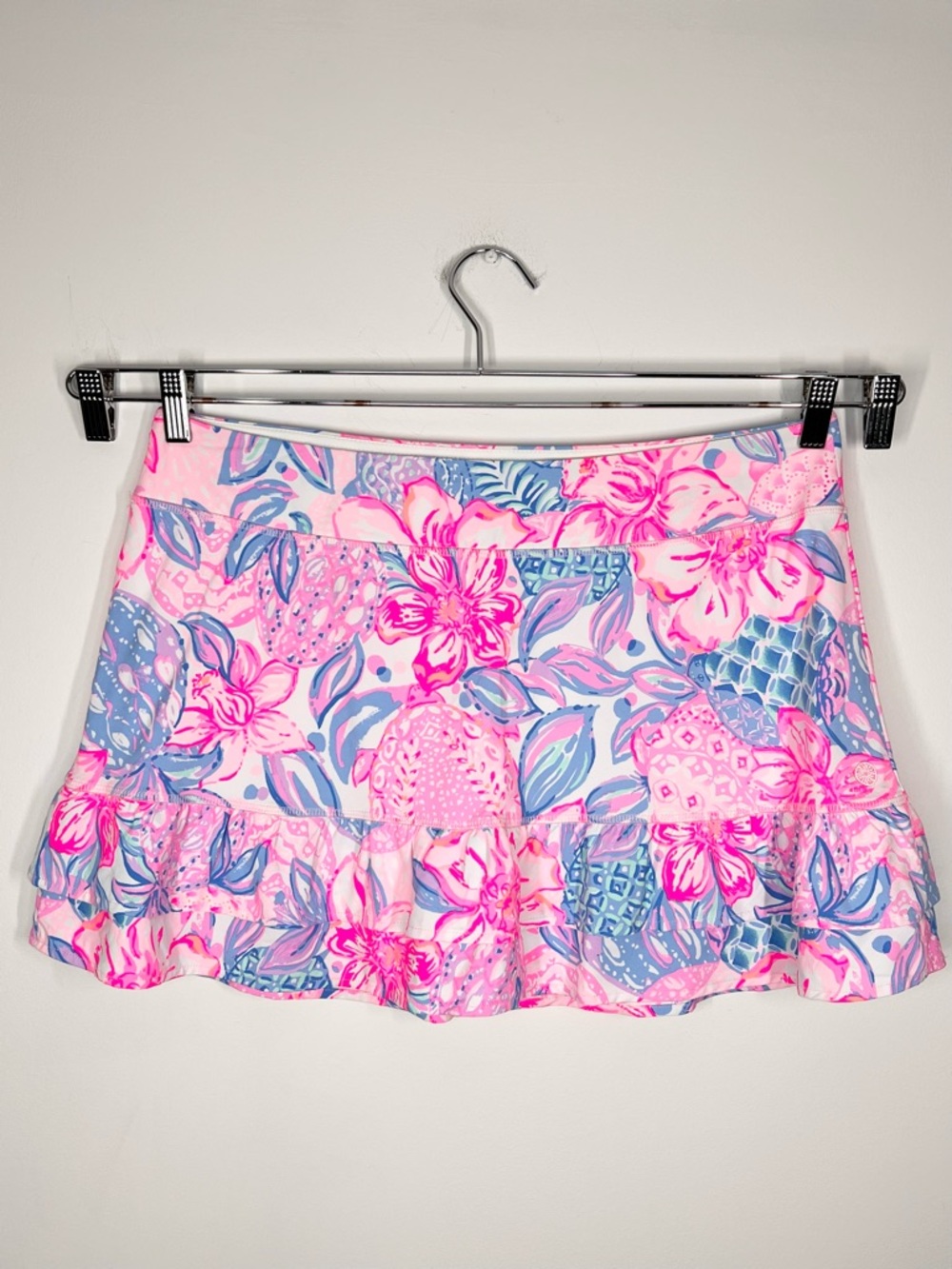 Lilly Pulitzer Luxletic Fern Ruffle Skort Pink Isle Snappy Turtle XL
